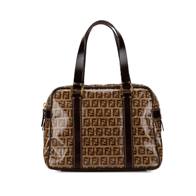 Fendi crossbody bags with a detachable ID holder for easy identificationBrown Fendi Zucchino Crystal Handbag