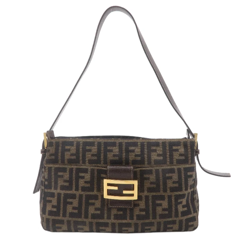 Fendi crossbody bags with a detachable coin purse for added functionality and convenienceFENDI Zucca Canvas Leather Shoulder Bag Brown Black