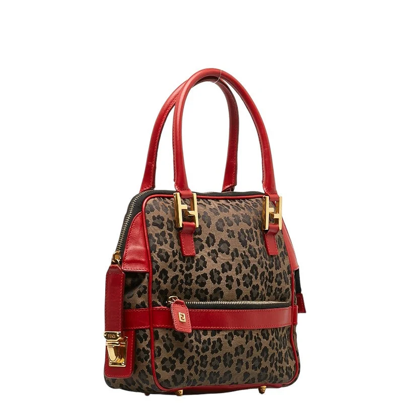 Fendi By The Way bags with a detachable pouch for separating small itemsFendi Leopard Handbag Beige Black Red Canvas Leather  Fendi