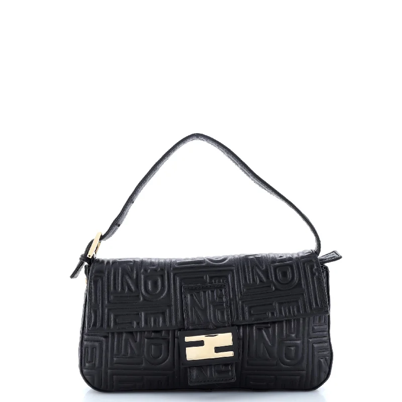 Fendi Baguette bags with a detachable shoulder strap for hands - free convenienceBaguette Bag Logo Embossed Leather Small