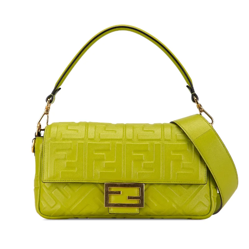 Fendi tote bags with a reinforced bottom for increased durabilityGreen Fendi Zucca Embossed Baguette Satchel