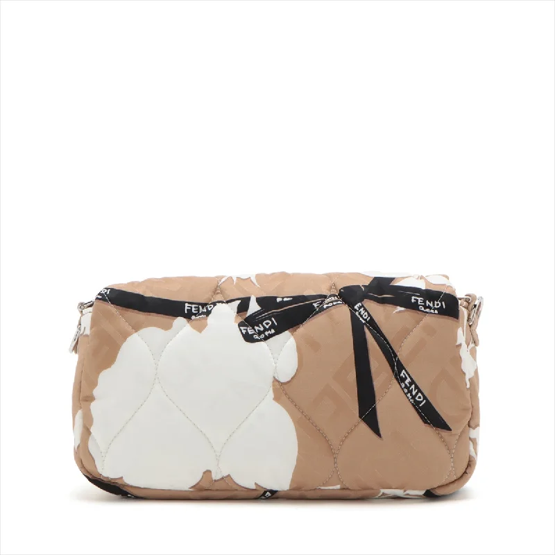 Fendi bags with a detachable makeup pouch inside for beauty - conscious usersFendi Mammaket Nylon 2WAY Shoulder Bag Beige 8BR600