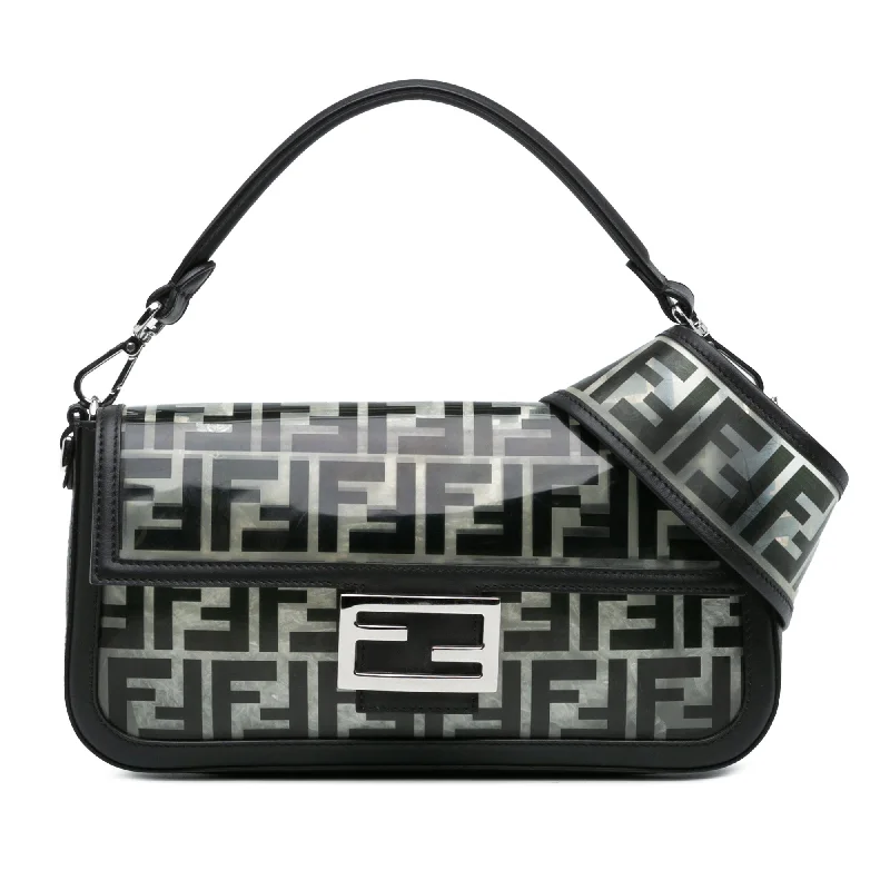 Fendi bags with a detachable camera holder for photography enthusiastsBlack Fendi Medium Zucca PVC Baguette Satchel