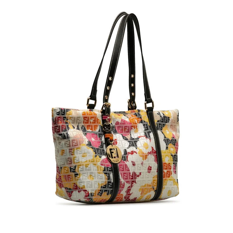 Fendi backpacks with a padded back panel for comfort during long - distance travelFY Zuchino FLOWER FLOWER MOTIVE Tote BAG 8BH215 WHITE BLACK MULTICOLOR CANDY LEADER LADY FENDI