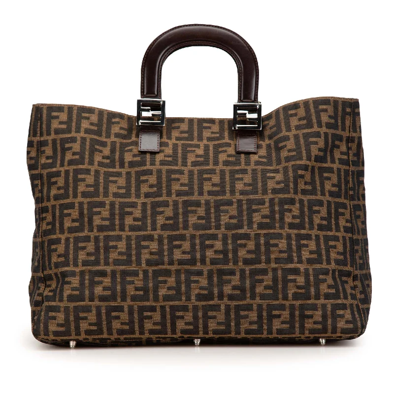 Fendi handbags with a perforated leather detail for a breathable and unique designBrown Fendi Large Zucca Canvas Twins Tote