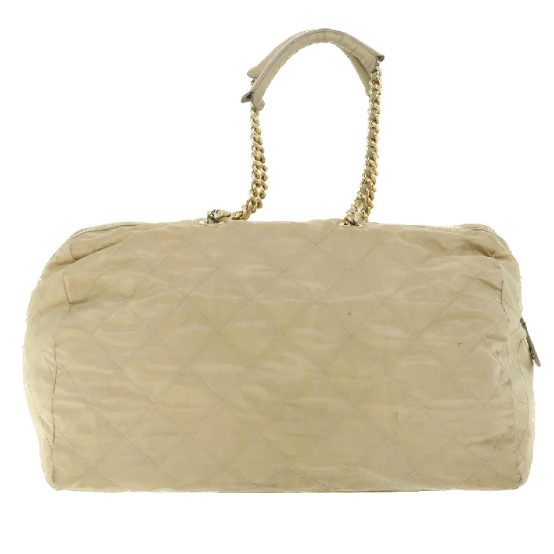 Prada tote bags with a water - resistant coating for outdoor activitiesPRADA Quilted Chain Boston Bag Nylon Cream Beige  bs7668