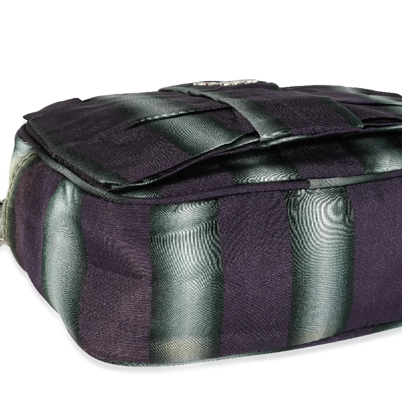 Ladies Prada shoulder bags with a wide - width strap for enhanced comfortPRADA Purple and Grey Striped Nylon Camera Bag