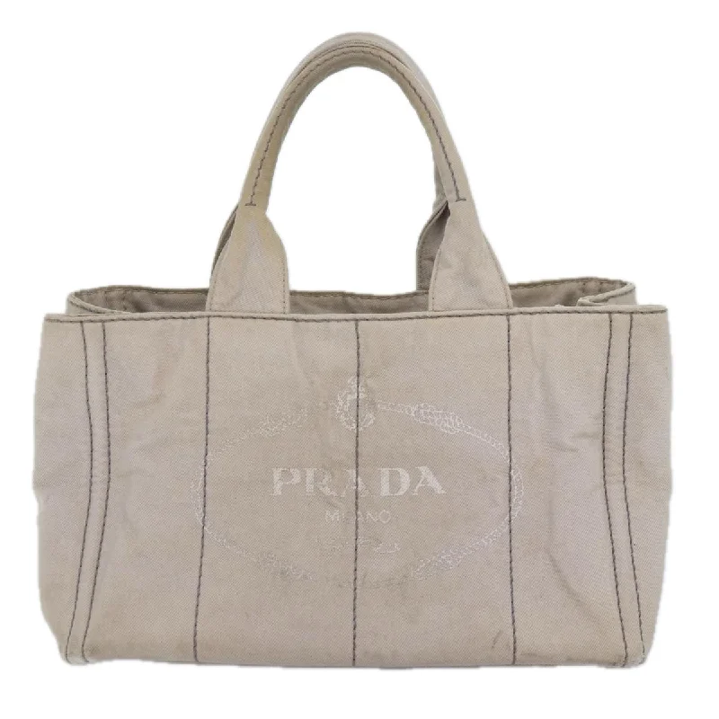 Prada nylon backpacks with a padded back panel for comfort during long - term usePRADA Canapa MM Hand Bag Canvas Gray Gold  87230