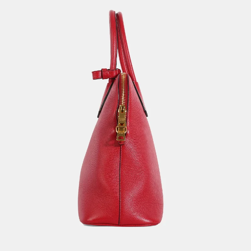 Prada Cleo bags with a detachable coin purse for added functionalityPRADA Red Saffiano Leather Medium Dome Satchel Bag