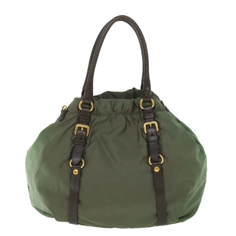 Prada handbags with a patent - leather finish for a shiny and sophisticated appearancePRADA Hand Bag Nylon Leather 2way Green Brown  56070