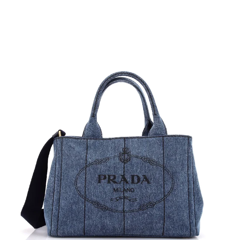 Prada nylon backpacks with a padded laptop compartment for travel and studyCanapa Convertible Tote Denim Mini