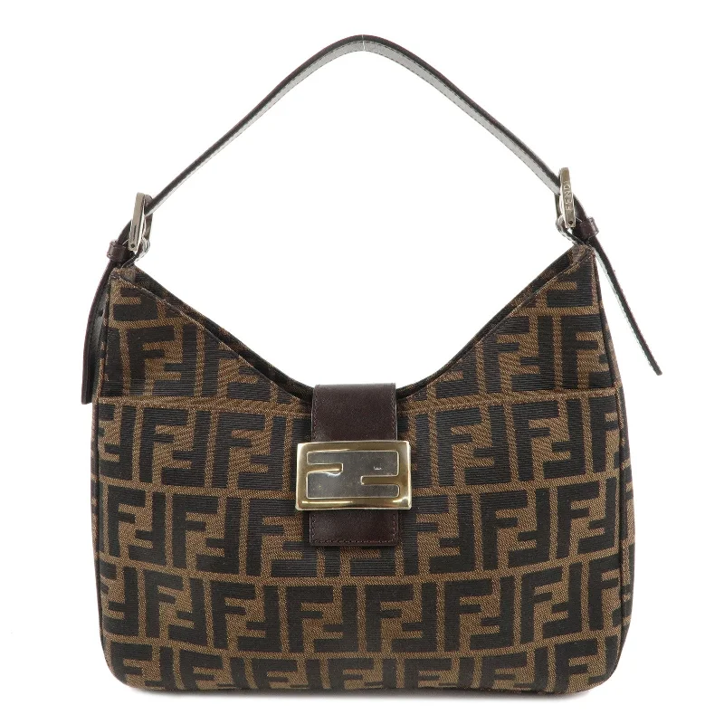 Fendi Baguette bags with a monogram - embossed leather surface for a luxurious feelFENDI Zucca Canvas Leather Shoulder Bag Brown Black 26569