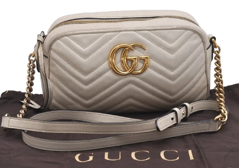 Gucci Dionysus bags for women with tiger - head claspsAuthentic GUCCI GG Marmont Chain Shoulder Cross Body Bag Leather White 2123I