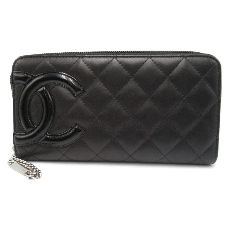 Chanel Designer Handbag with Unique DesignChanel Designer Handbag with Unique DesignCHANEL Cambon Round Long Wallet Black enamel Calfskin (cowhide) A50078