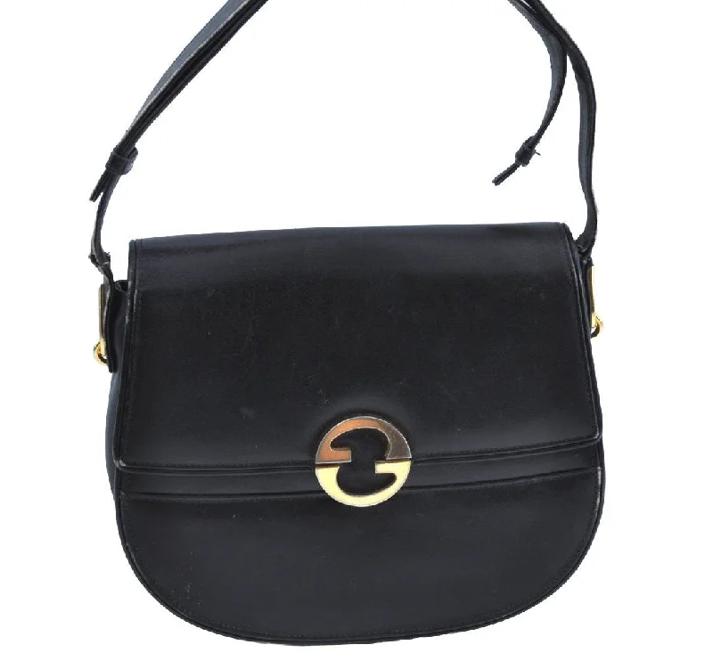 Women Gucci bags with a magnetic snap closure for easy accessAuthentic GUCCI Shoulder Hand Bag Purse Leather Black J9136