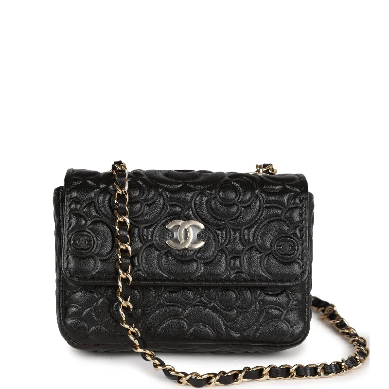 Chanel Handbag with Adjustable Strap for ComfortChanel Handbag with Adjustable Strap for ComfortChanel Camellia Embossed Belt Bag Black Lambskin Light Gold Hardware