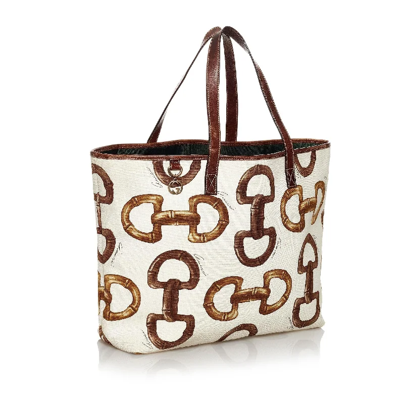 Women Gucci bags with a detachable mirror insideGucci Horsebit Print Canvas Tote Bag (29942)