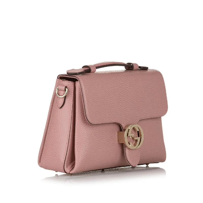 Women Gucci bags with a snap - button closure and a decorative charmGucci Interlocking G Leather Satchel (31610)