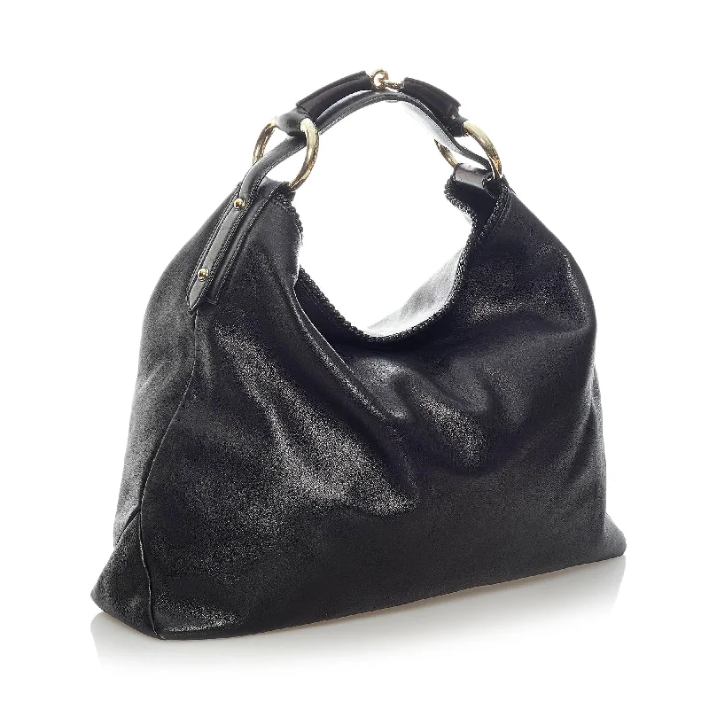 Women Gucci bags with a zip - around closure for securityGucci Horsebit Leather Hobo Bag (33488)