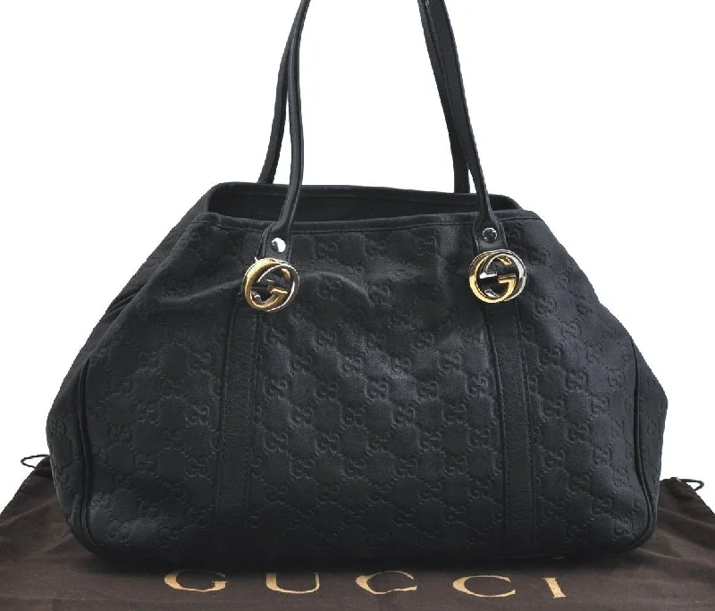 Women Gucci bags with a zippered interior pocketAuthentic GUCCI Guccissima Twins Shoulder Tote Bag GG Leather 232957 Black 2396I