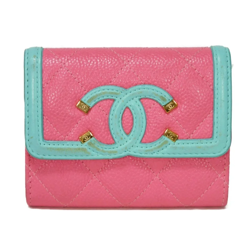 Chanel bags for the minimalist fashionChanel bags for the minimalist fashionCHANEL Card Case CC Filigree Holder Caviar Skin Pink Pastel Blue Green Compact Wallet 27 Series Women's