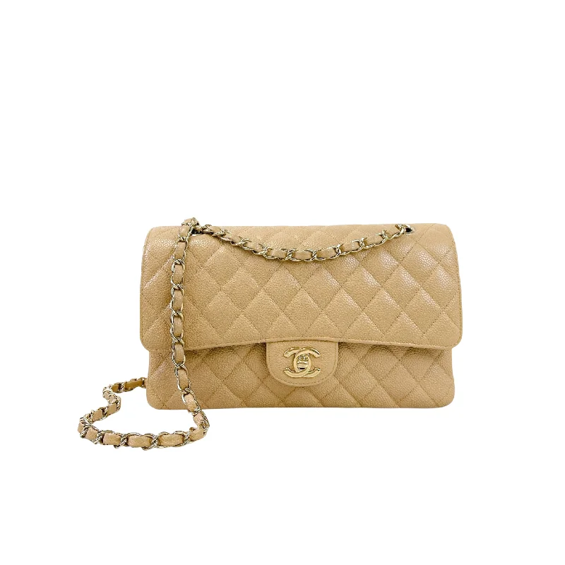 Chanel bags with iconic stitching detailsChanel bags with iconic stitching detailsClassic Double Flap Caviar Medium Dark Beige GHW