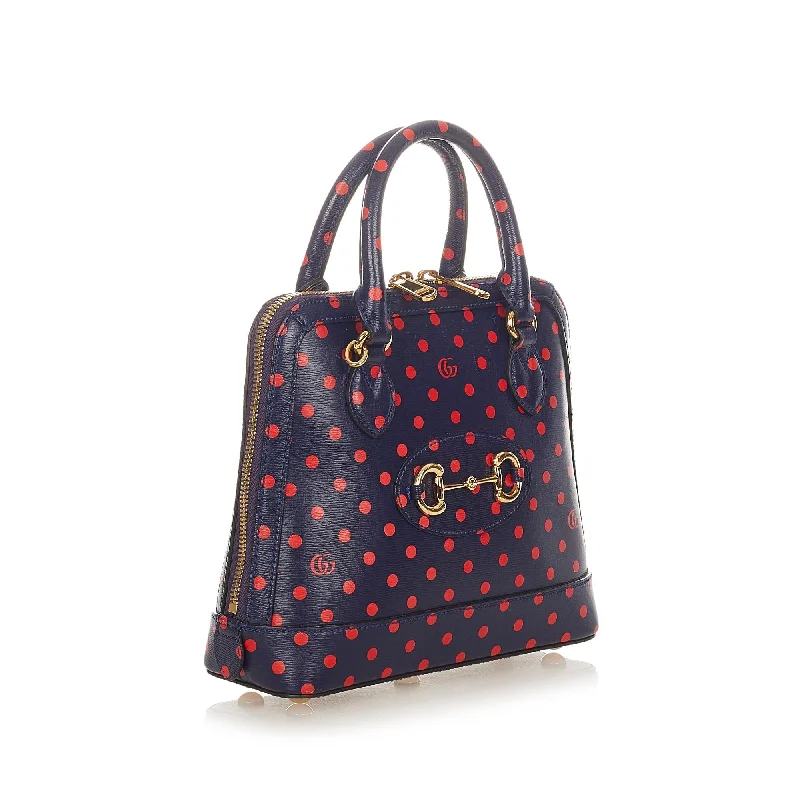 Women Gucci crossbody bags with a printed floral patternGucci Horsebit 1955 Polka Dot Leather Handbag (26094)