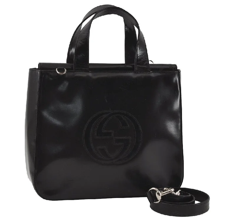 Ladies Gucci Dionysus bags with a chain - link shoulder strapAuthentic GUCCI Interlocking G 2Way Shoulder Hand Bag Enamel Black Junk 2252I