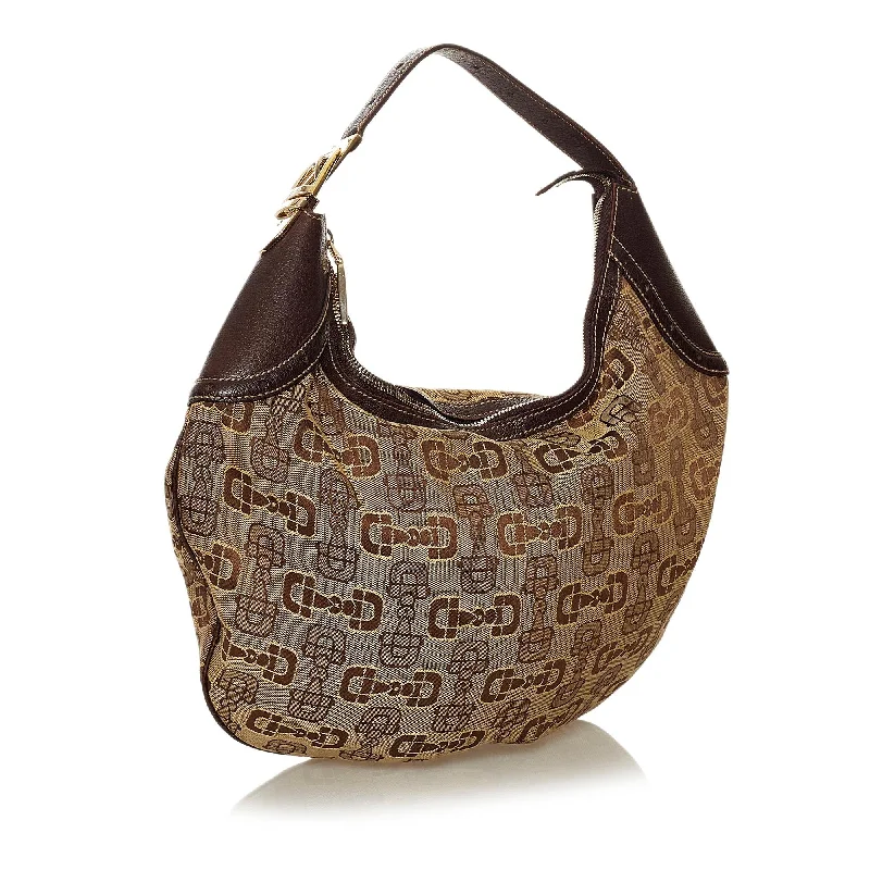 Ladies Gucci shoulder bags with a magnetic - closure flapGucci Horsebit Canvas Hobo Bag (33135)