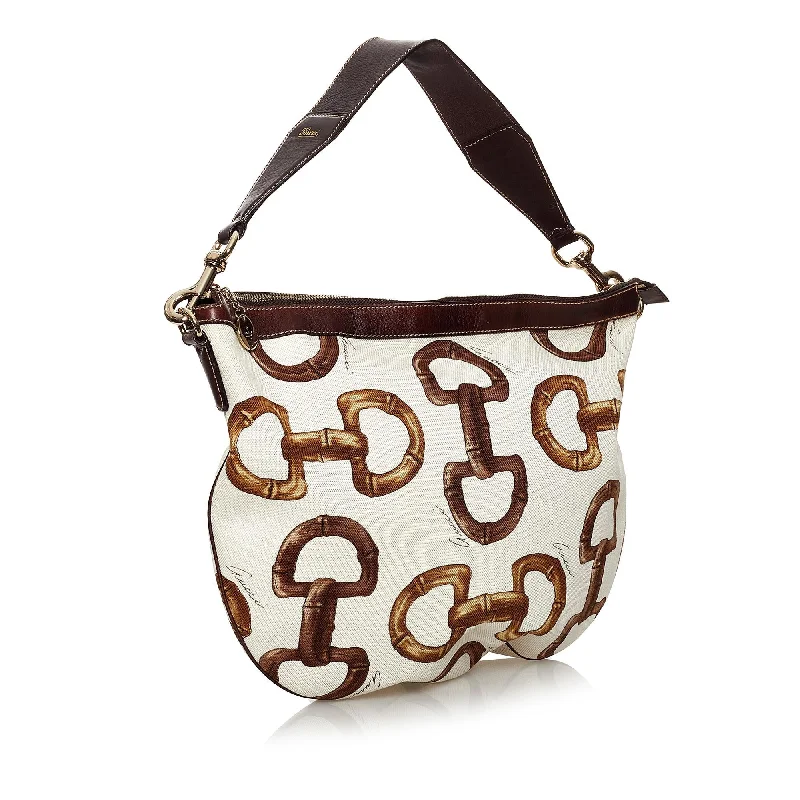 Ladies Gucci shoulder bags with a wide - width strapGucci Horsebit Canvas Hobo Bag (29795)