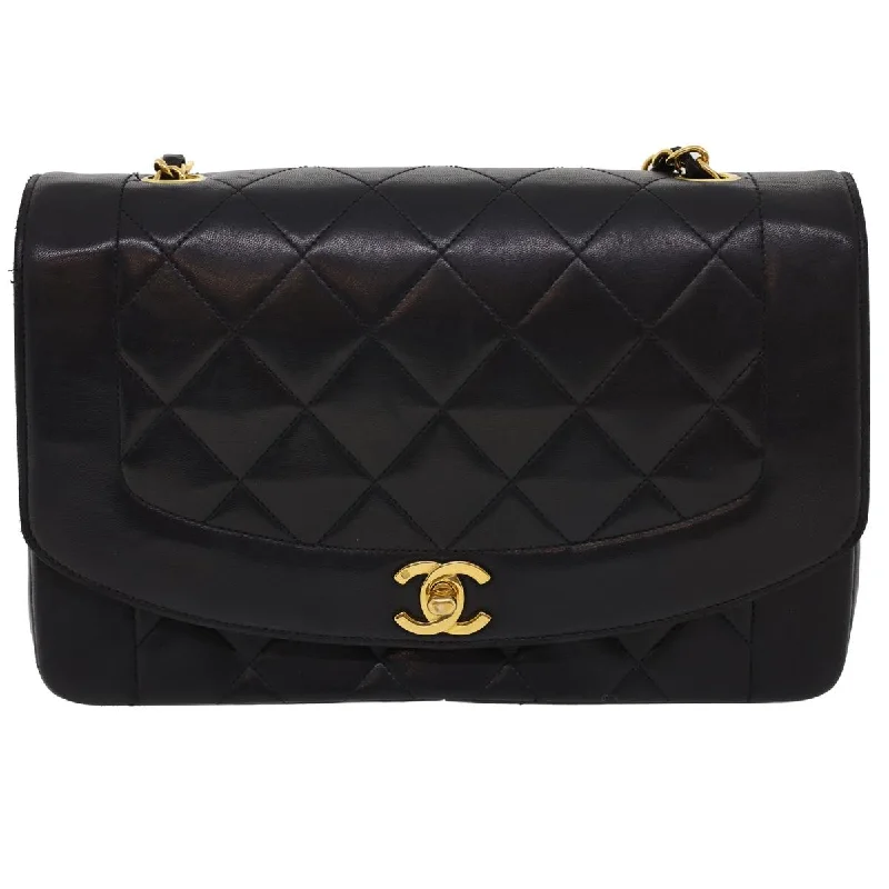 Chanel bags for a polished and professional appearanceChanel bags for a polished and professional appearanceCHANEL Chain Turn Lock Diana Matelasse Shoulder Bag Lamb Skin Black  rz036A