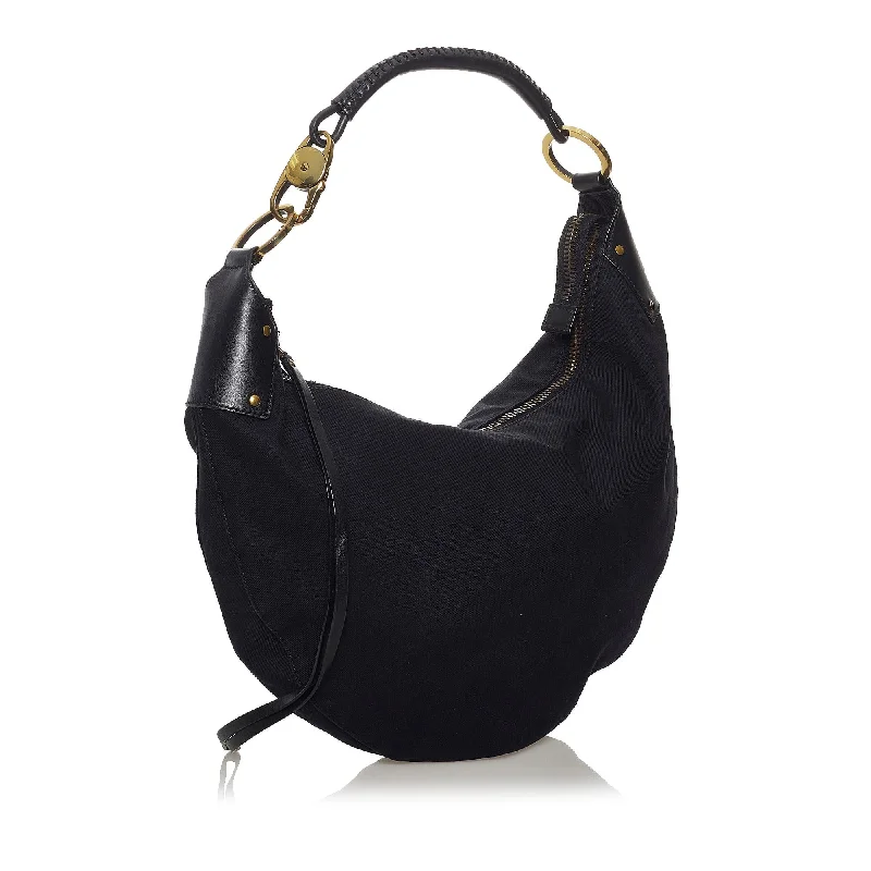 Women Gucci bags with a magnetic snap closure for easy accessGucci Half Moon Canvas Hobo Bag (33144)