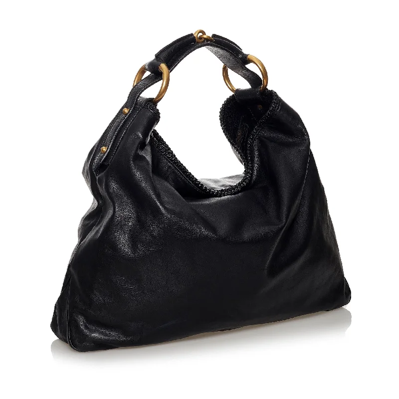 Gucci Marmont bags for women with a contrast - colored interiorGucci Horsebit Hobo Leather Tote (30946)