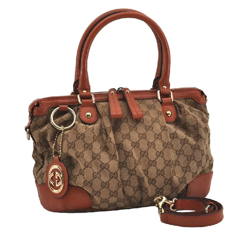 Women Gucci Sylvie bags with a monogram - embossed leatherAuthentic GUCCI Sukey 2Way Tote Hand Bag GG Canvas Leather 247902 Brown 2344I