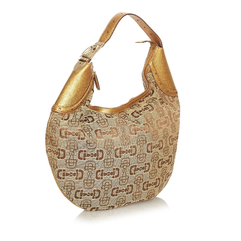 Ladies Gucci shoulder bags with a single - handle designGucci Horsebit Canvas Hobo Bag (25298)