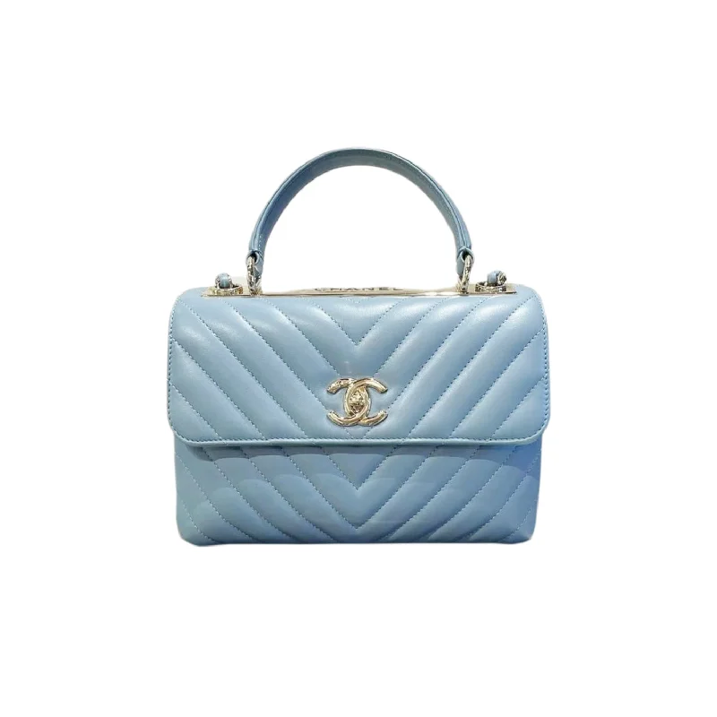 Chanel classicChanel classicSmall Trendy CC Flap Lambskin Chevron Quilted Light Blue SHW