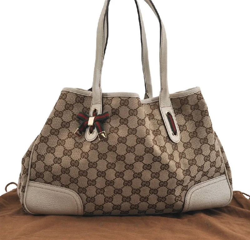 Gucci backpacks for women with a hidden back pocketAuth GUCCI Web Sherry Line Princy Tote Bag GG Canvas Leather 163805 Brown 2217I