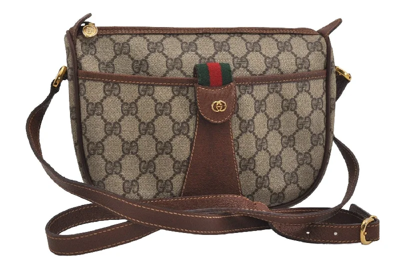 Gucci Marmont bags for women with quilted leather exteriorsAuthentic GUCCI Web Sherry Line Shoulder Cross Bag GG PVC Leather Brown 2077I