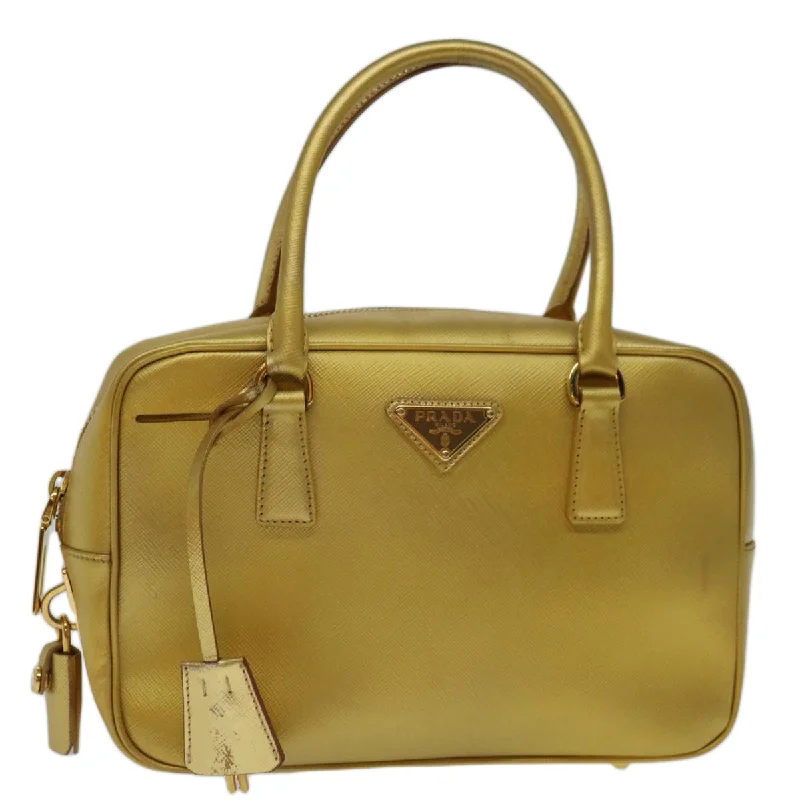 Ladies Prada Galleria bags with gold - toned hardware for a luxurious touchPRADA Safiano leather Hand Bag Gold  68846