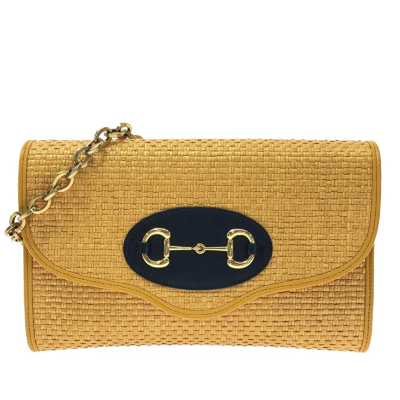 Women Gucci crossbody bags with a woven leather strapGucci Horsebit 1955 Raffia Chain Bag (Ghy2mt)